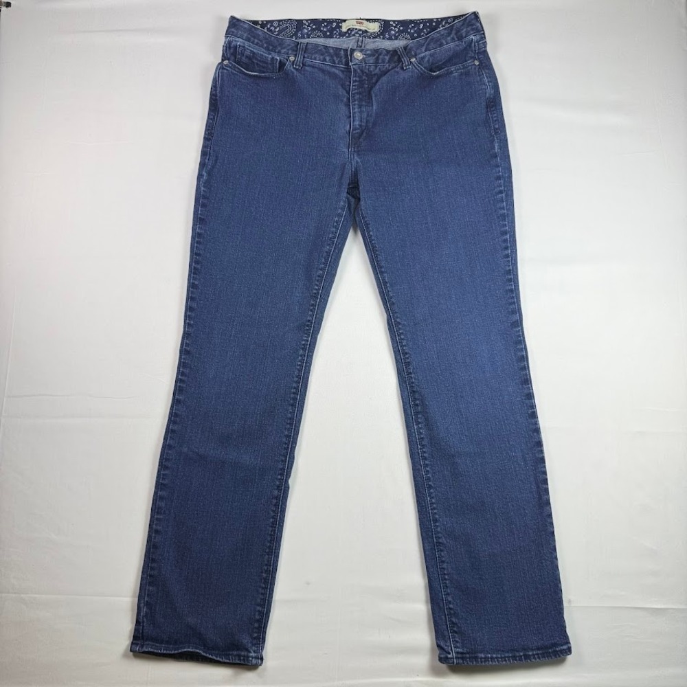 Levis 525 Perfect Waist Straight Leg Jeans Blue Medium Wash 16M Flap Pockets